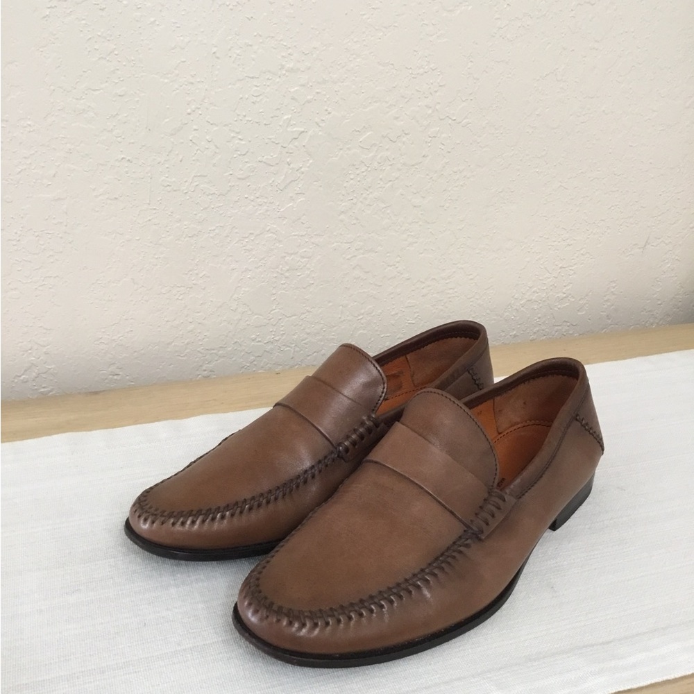 Santoni Mens Paine Blind Keeper Plain Strap Loafers in brown size 10D
